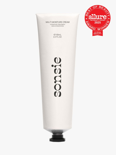 Sonsie Multi Moisture Cream in branded white tube with black cap on light gray background with red Allure Best of Beauty seal in the top right corner